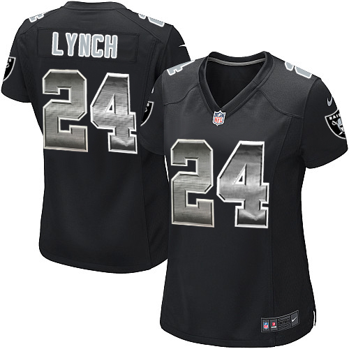 Nike Raiders #24 Marshawn Lynch Black Team Color Women's Stitched NFL Elite Strobe Jersey - Click Image to Close